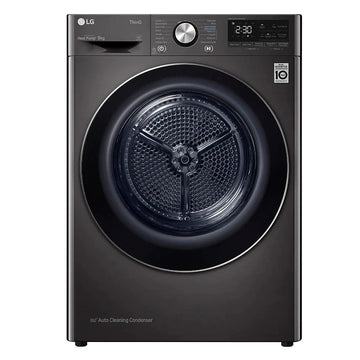 LG FDV909B 9kg heat pump tumble dryer in black steel 