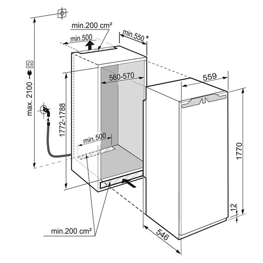 Liebherr SIFNe 5188 Peak NoFrost Built-In Freezer W plumbed Ice Maker [Fixed hinge installation]