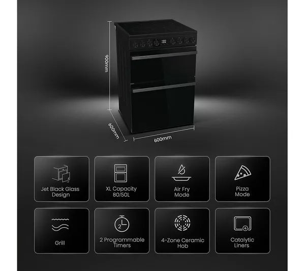 Hisense HDCE6C20B 60cm AirFry Electric Ceramic Cooker With Catalytic Liners - Black
