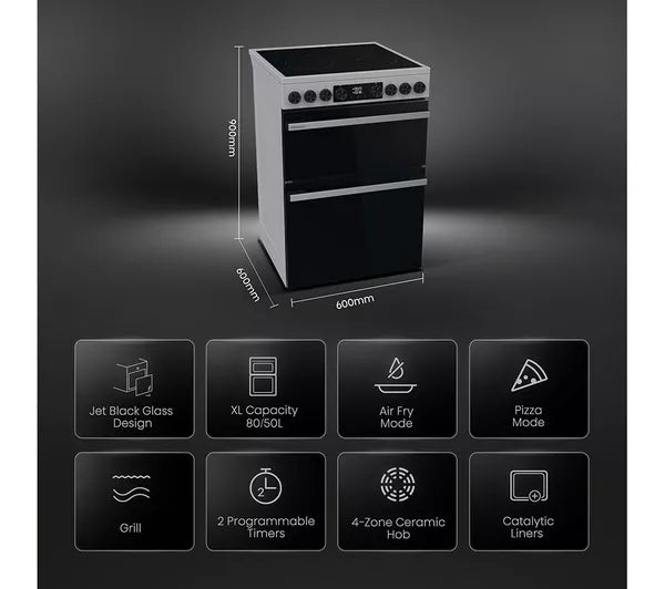 Hisense HDCEC6C20X 60cm AirFry Electric Ceramic Cooker With Catalytic Liners - Stainless Steel