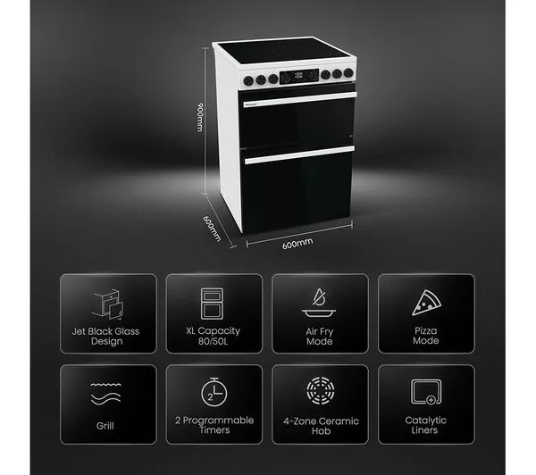 Hisense HDCE6C20W 60cm AirFry Electric Ceramic Cooker With Catalytic Liners - White