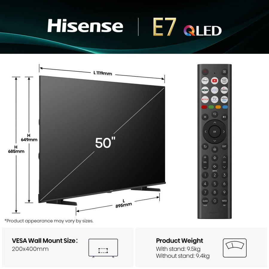 Hisense 50E7QTUK 50'' 2025 QLED HDR UHD 4K Smart TV - [Free 5-Year Guarantee]