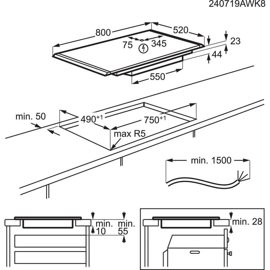 AEG NII84B10AB 7000 Series 80cm 5 Zone Bridge Induction Hob