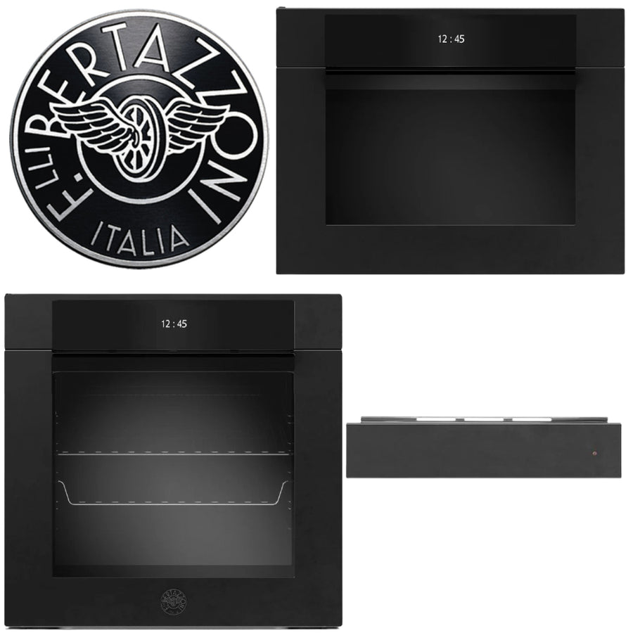 Bertazoni Carbinio Black Oven Set - Oven, Combi-Microwave Oven & Warming Drawer