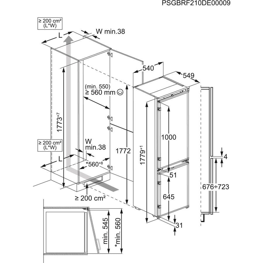 AEG TwinTech® OSC6N181ES 6000 Series Built-in 70/30 Fridge Freezer [siding hinge installation]