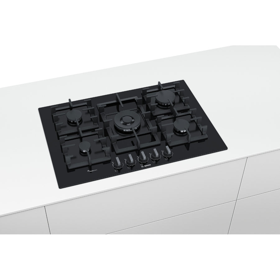 Bosch Series 6 PPQ7A6B90 75cm Tempered Glass Gas Hob - Black