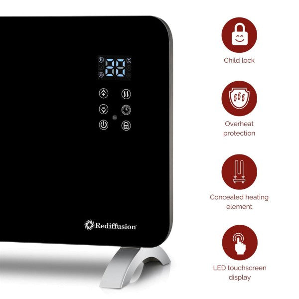 Rediffusion RED2000GB 2000w Smart Glass Panel Heater - Black