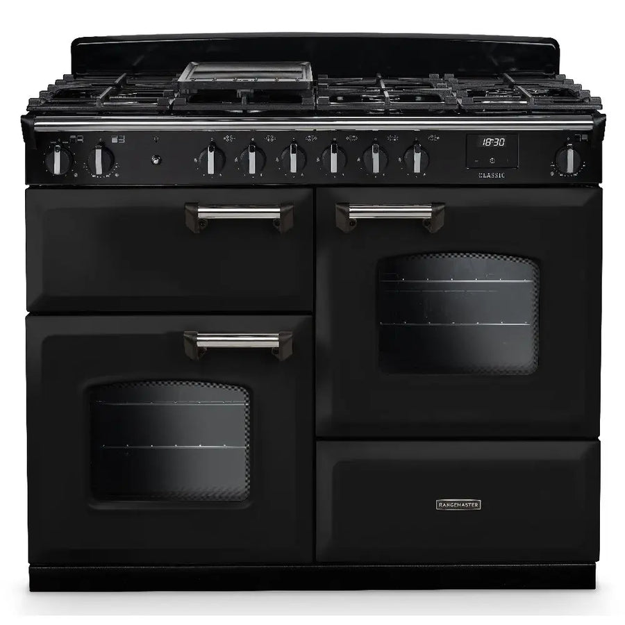 Rangemaster CLO110DFPBOR/CM1 110cm Classic Deluxe Dual Fuel Range Cooker - Black/Chrome