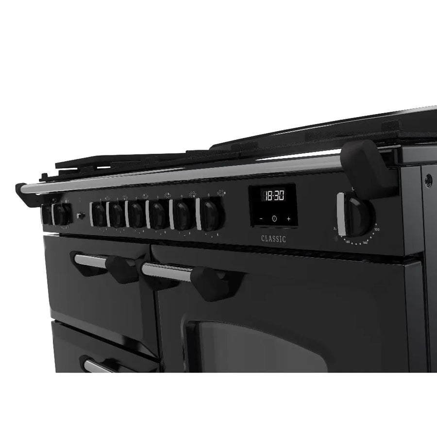 Rangemaster CLO110DFPBOR/CM1 110cm Classic Deluxe Dual Fuel Range Cooker - Black/Chrome