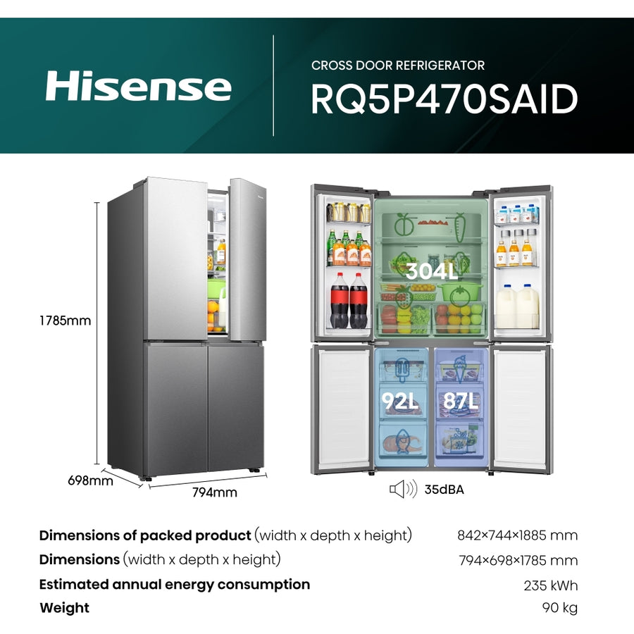 Hisense PureFlat RQ5P470SAID Fridge Freezer - Silver Stainless Steel