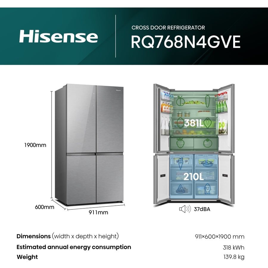 Hisense RQ768N4GVE Multi Door American style fridge freezer - Silver