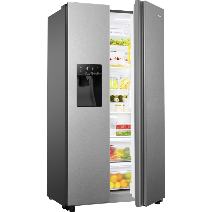 Hisense RS694N4TIE American Style Fridge Freezer With Non-Plumbed Ice & Water - Stainless Steel