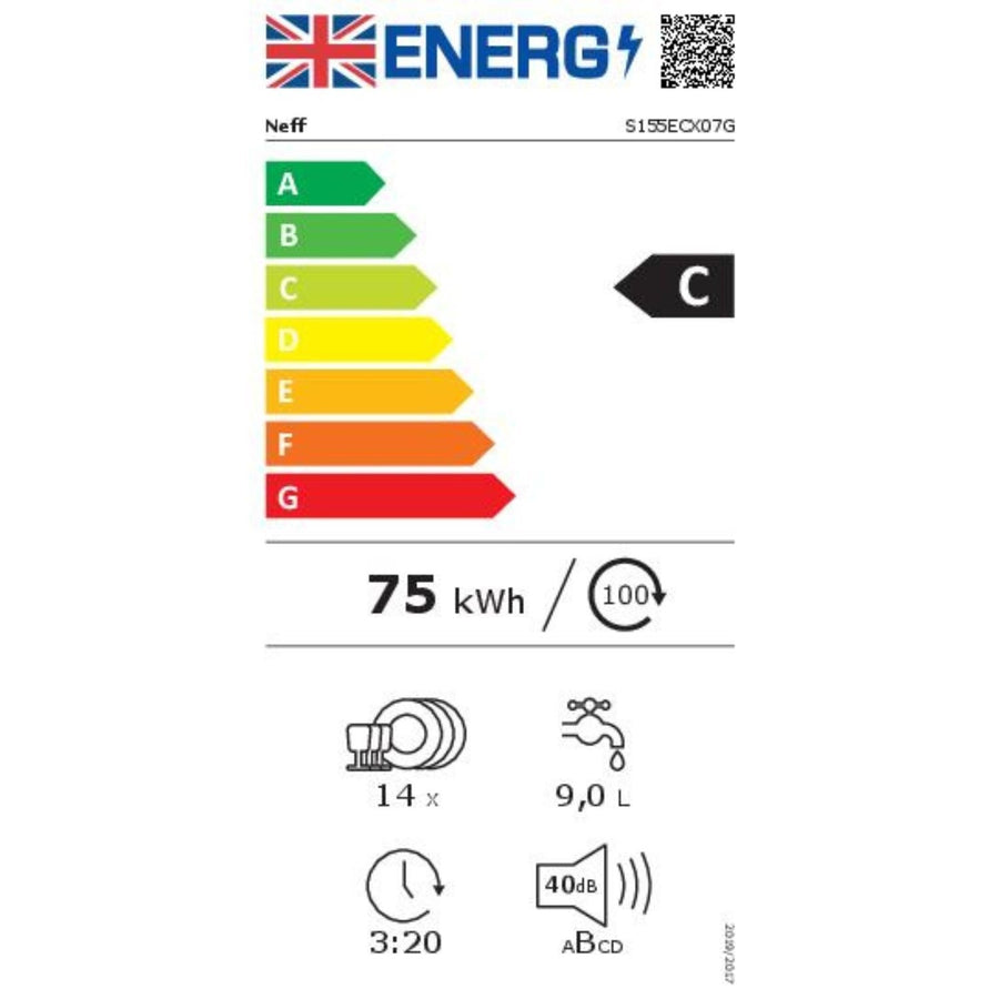 Neff N50 S155ECX07G Fully Integrated 14-Place Settings Dishwasher - TimeLight® [Free 5-year parts & labour guarantee]