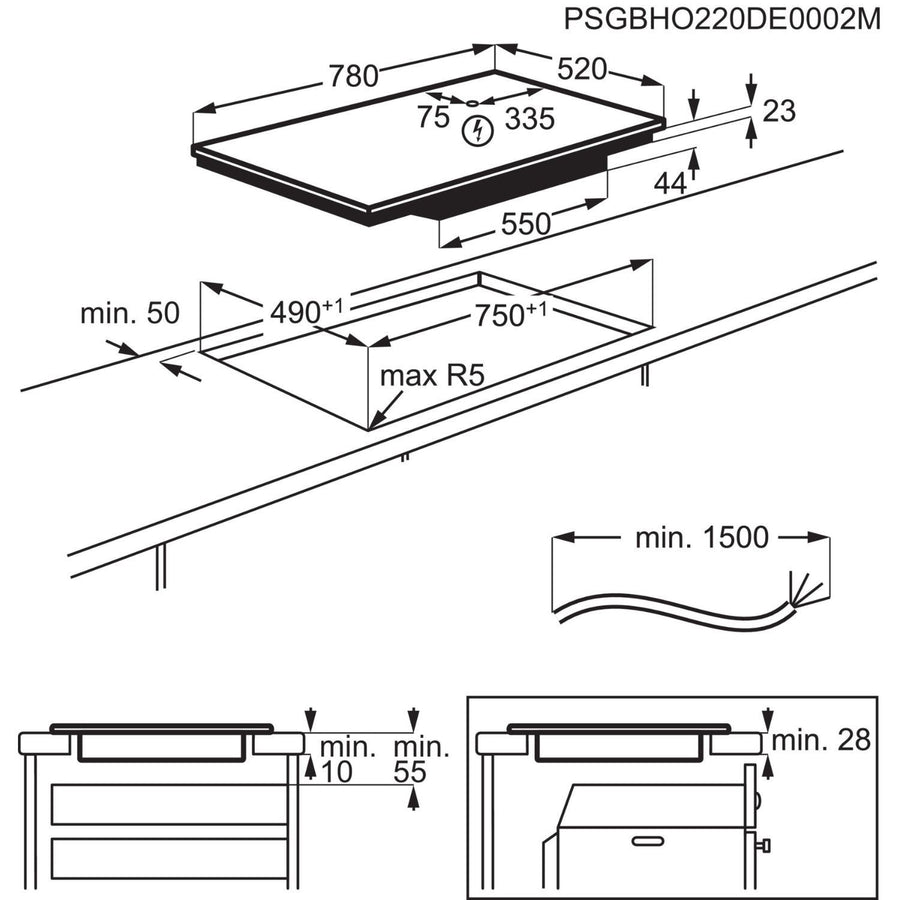 AEG TK85IM00FB 6000 Series 80cm 5 Zone MultiBridge Induction Hob