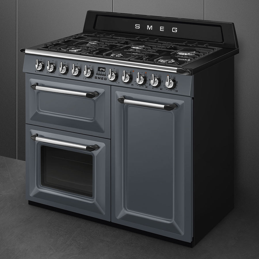 Smeg TR103GR 100cm Victoria Dual Fuel Range Cooker - Slate grey [Free 5-year parts & labour guarantee]