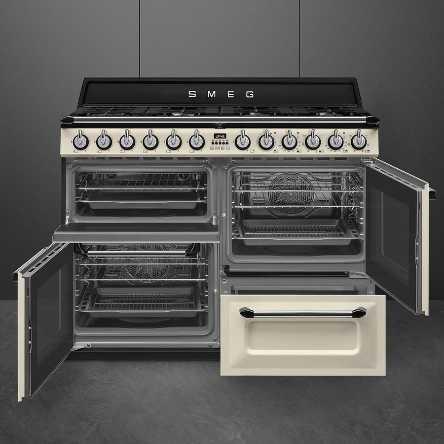 Smeg TR4110P1 110cm Victoria Dual Fuel Range Cooker - Cream [Free 5-year parts & labour guarantee]