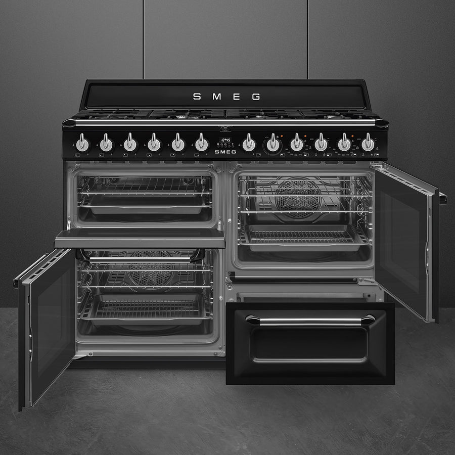 Smeg TR4110BL1 110cm dual fuel Victoria range cooker in black
