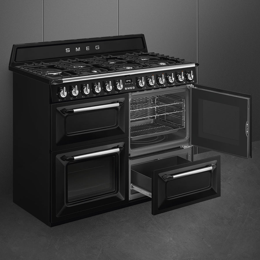 Smeg TR4110BL1 110cm dual fuel Victoria range cooker in black