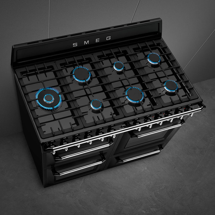 Smeg TR4110BL1 110cm dual fuel Victoria range cooker in black