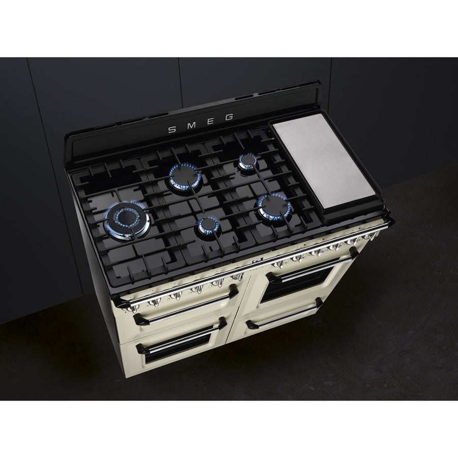 Smeg TR4110P1 110cm Victoria Dual Fuel Range Cooker - Cream [Free 5-year parts & labour guarantee]