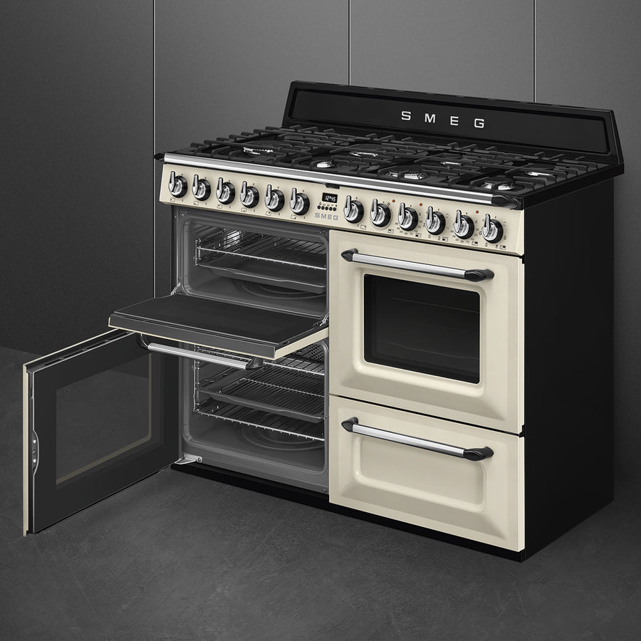 Smeg TR4110P1 110cm Victoria Dual Fuel Range Cooker - Cream [Free 5-year parts & labour guarantee]