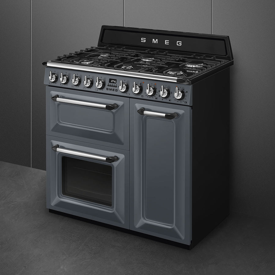Smeg TR93GR 90cm Victoria Dual Fuel Range Cooker - Slate Grey [Free 5-year guarantee]