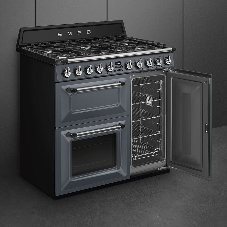 Smeg TR93GR 90cm Victoria Dual Fuel Range Cooker - Slate Grey [Free 5-year guarantee]