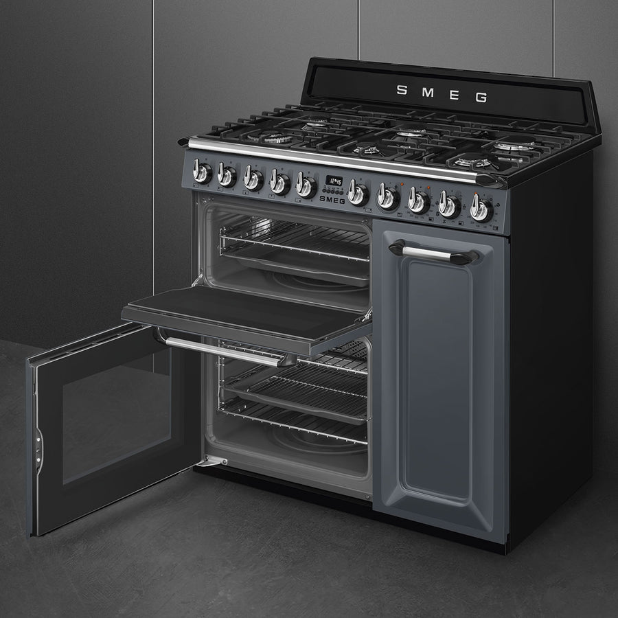 Smeg TR93GR 90cm Victoria Dual Fuel Range Cooker - Slate Grey [Free 5-year guarantee]
