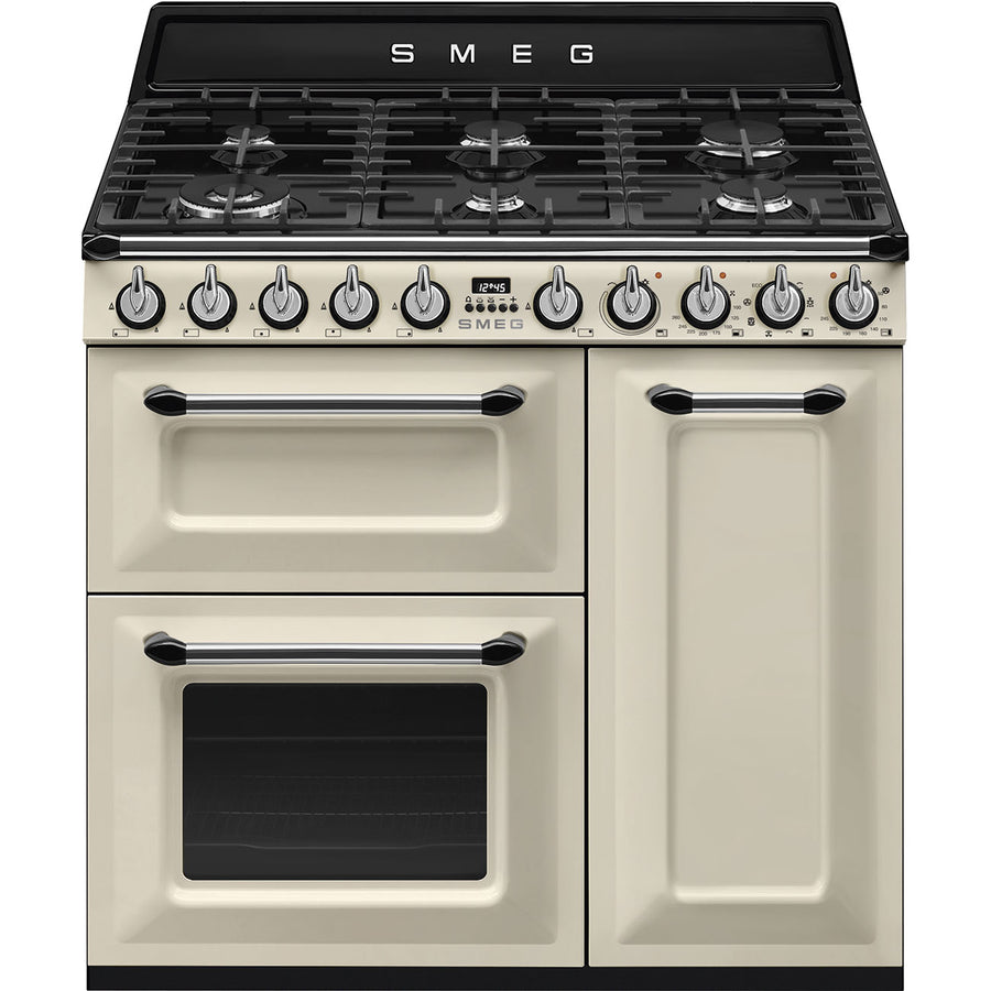 Smeg TR93P 90cm Victoria Dual Fuel Range Cooker - Cream [Free 5-year parts & labour guarantee]