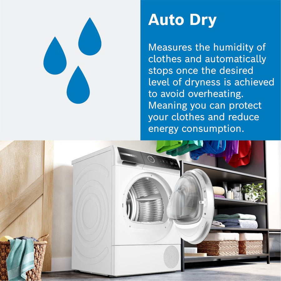 Bosch Series 8 WQB246C9GB 9Kg Heat Pump Tumble Dryer - White [Free 5-year parts & labour guarantee]