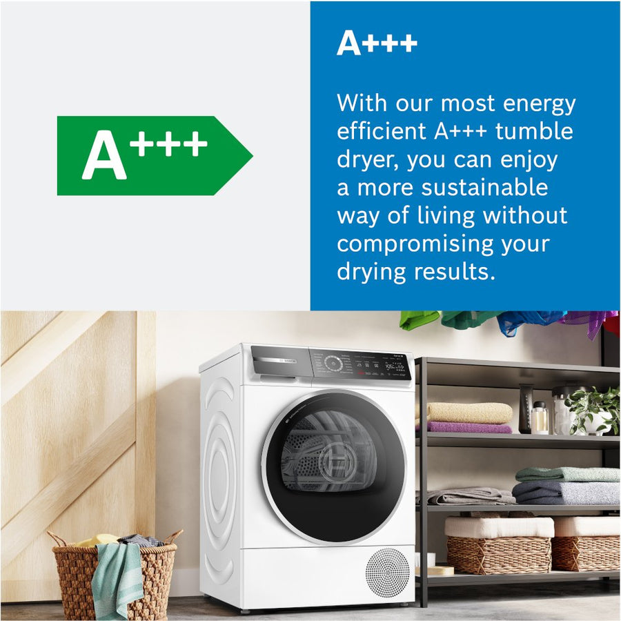 Bosch Series 8 WQB246C9GB 9Kg Heat Pump Tumble Dryer - White [Free 5-year parts & labour guarantee]