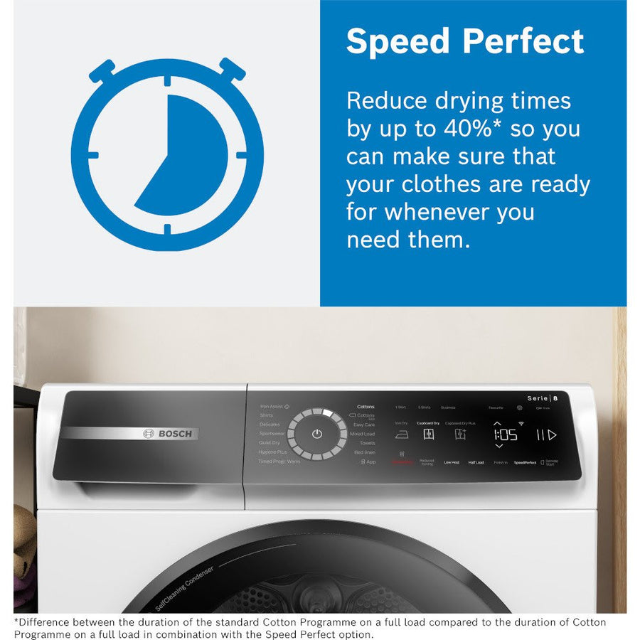 Bosch Series 8 WQB246C9GB 9Kg Heat Pump Tumble Dryer - White [Free 5-year parts & labour guarantee]