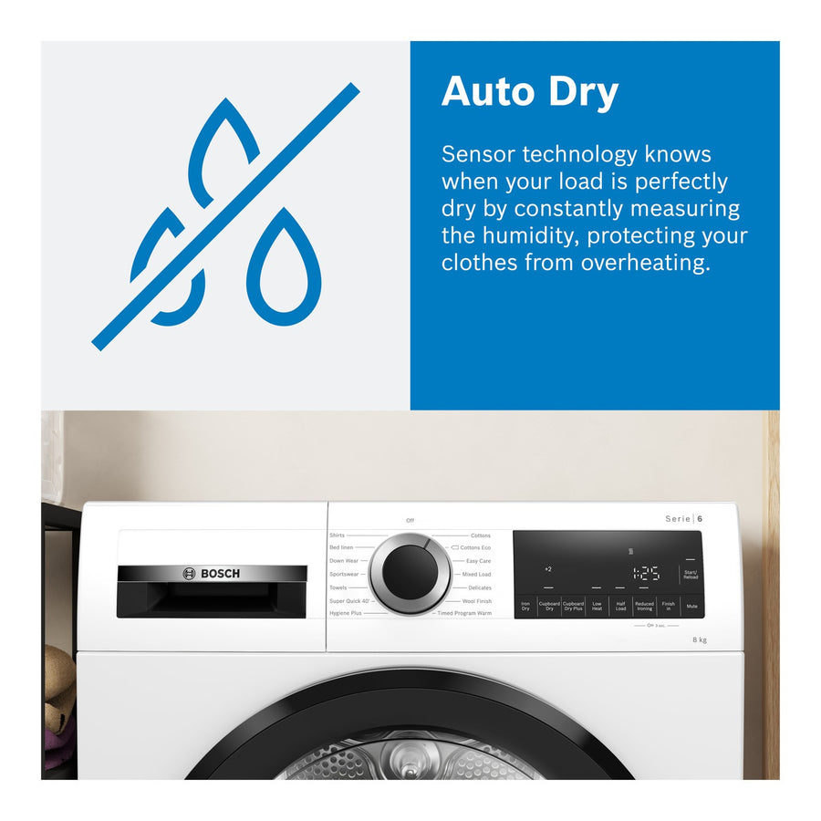 Bosch WQG245R9GB 9Kg Heat Pump Tumble Dryer - Graphite [Free 5-year parts & labour guarantee]