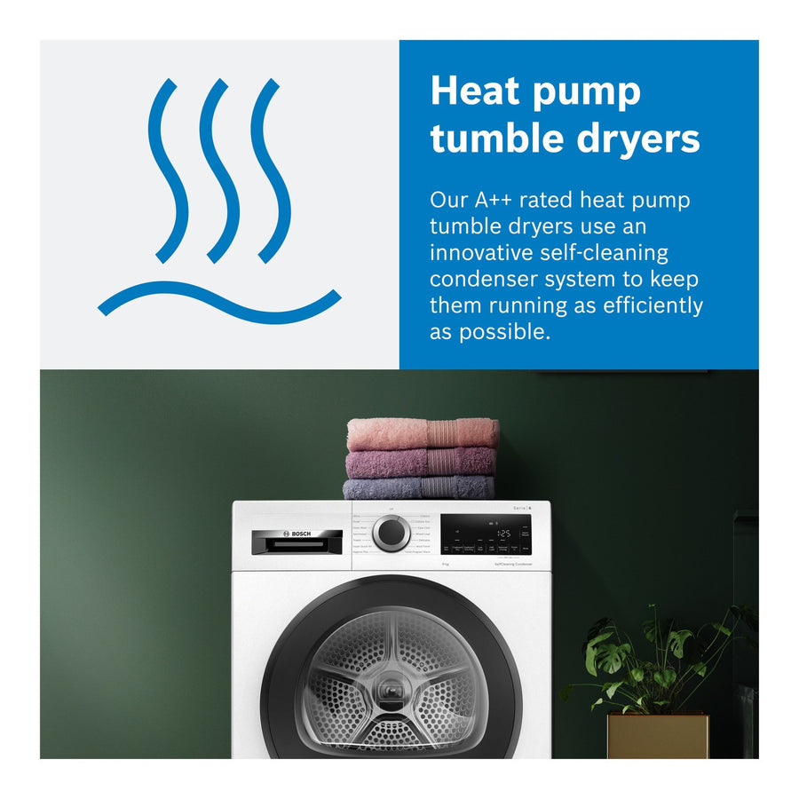 Bosch WQG245R9GB 9Kg Heat Pump Tumble Dryer - Graphite [Free 5-year parts & labour guarantee]