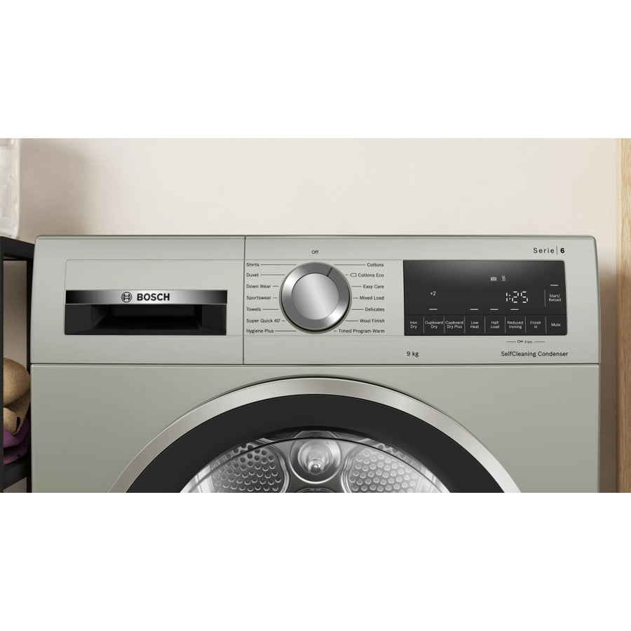 Bosch WQG245S9GB Series 6 9kg Heat Pump Tumble Dryer - Silver Inox [Free 5-year parts & labour guarantee]
