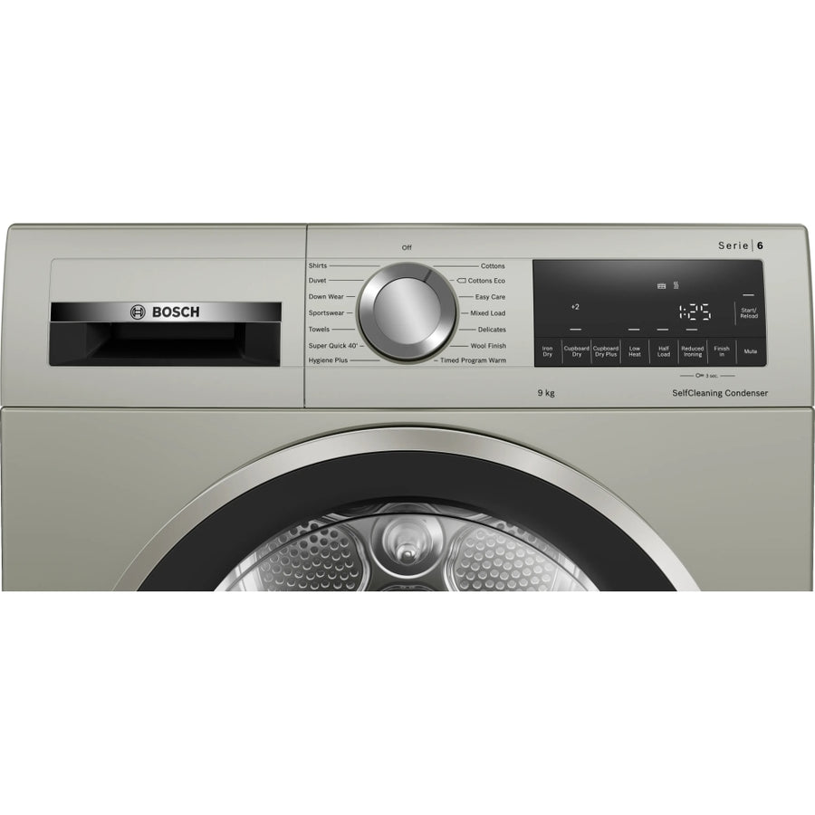 Bosch WQG245S9GB Series 6 9kg Heat Pump Tumble Dryer - Silver Inox [Free 5-year parts & labour guarantee]
