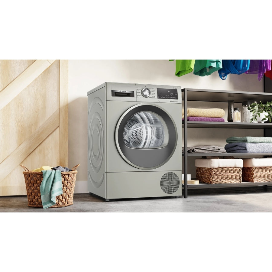 Bosch WQG245S9GB Series 6 9kg Heat Pump Tumble Dryer - Silver Inox [Free 5-year parts & labour guarantee]