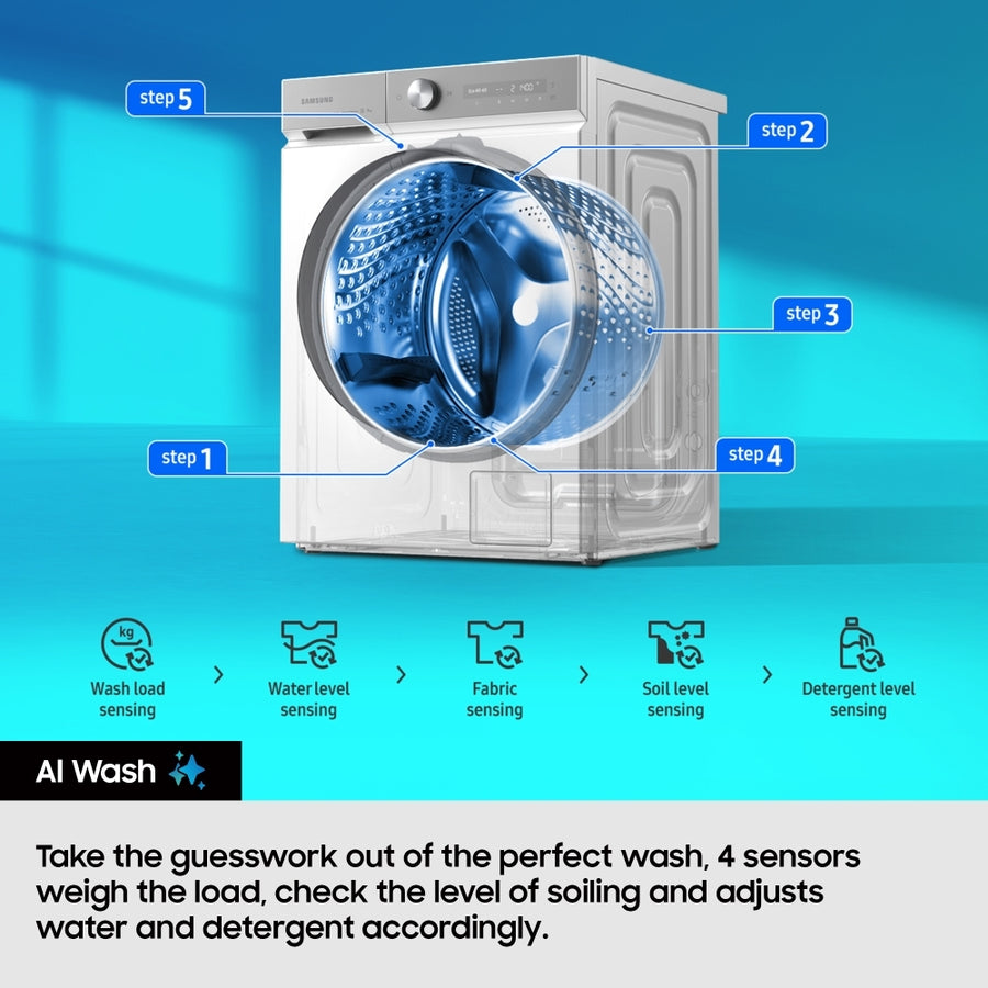 Samsung WW90DB8U95GHU1 Series 8 AI 9kg 1400rpm Washing Machine - White [Free 5-year parts & labour guarantee]