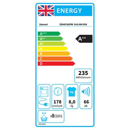 Zanussi ZDH87A2PW 8kg Heat Pump Tumble Dryer