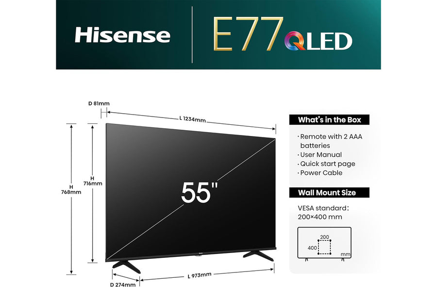 Hisense 55E77NQTUK 4K UHD HDR QLED TV with freely