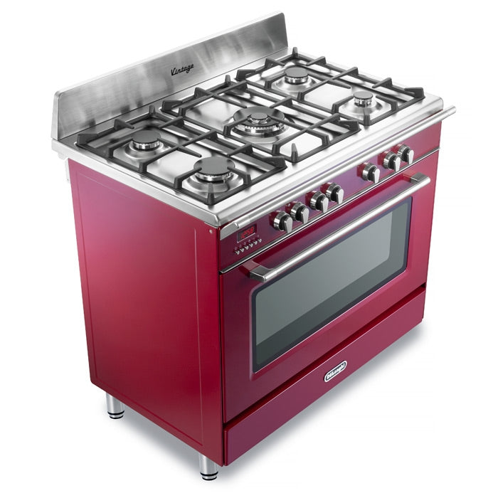 De'Longhi DVRS916DFBU 90cm Vintage range cooker in burgundy