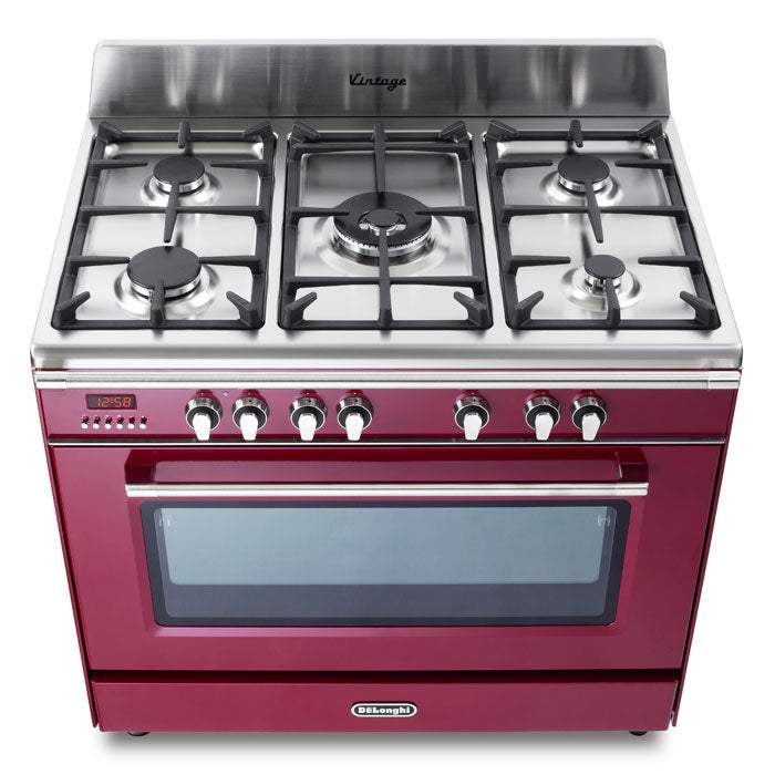 De'Longhi DVRS916DFBU 90cm Vintage range cooker in burgundy