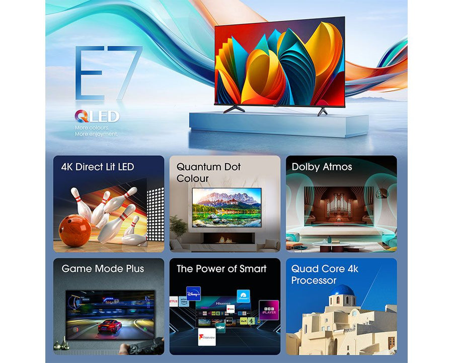 Hisense 43E7NQTUK 43'' QLED HDR UHD 4K Smart TV - [Free 5-Year Guarantee]