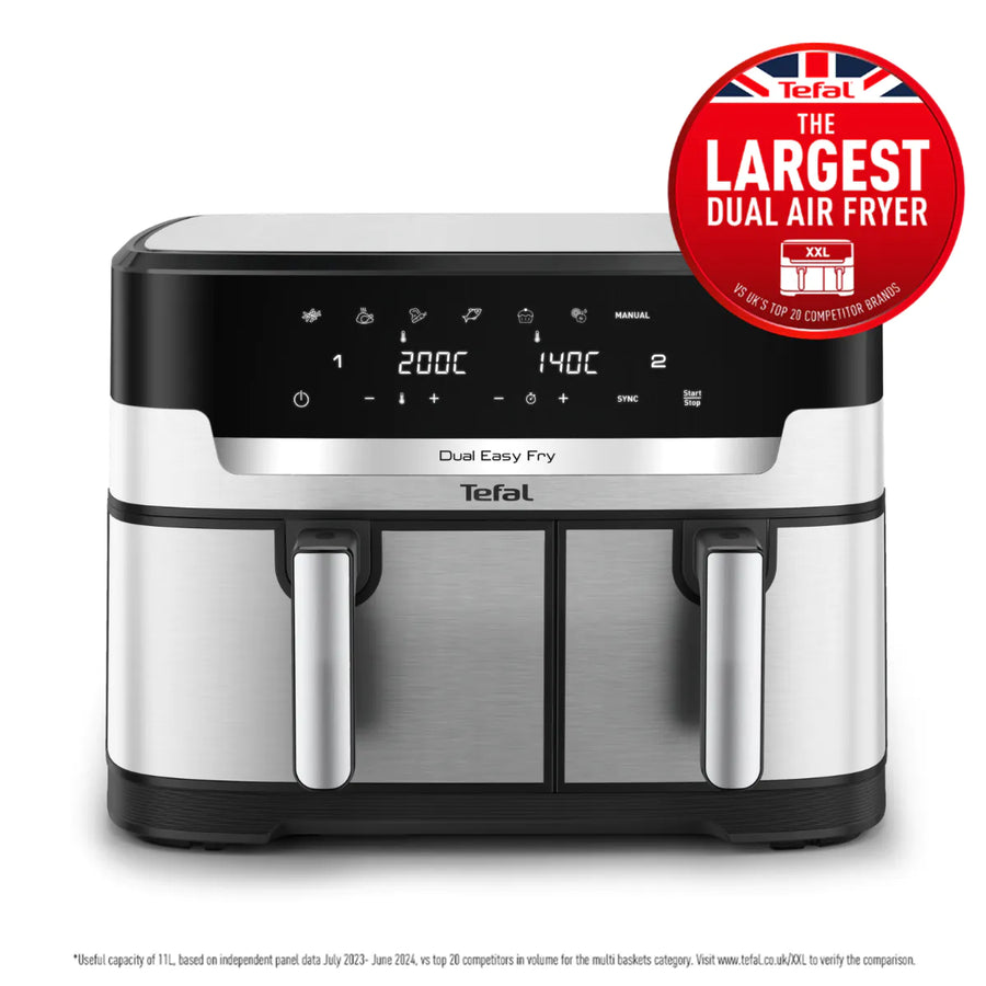 Tefal EY942DG1 Easy Fry Dual XXL Air Fryer - Stainless Steel, 11L