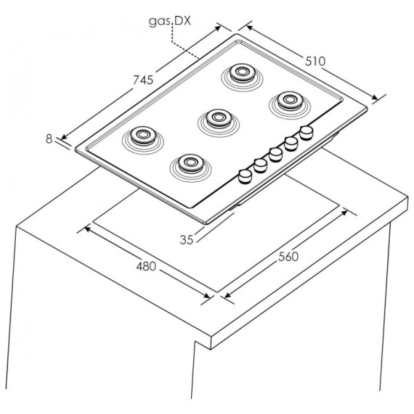 Hoover HHG75WK3X 75cm Stainless steel Gas Hob