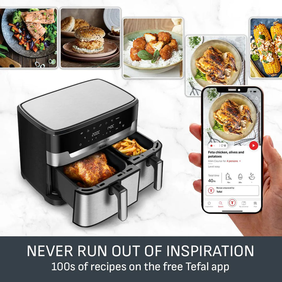 Tefal EY942DG1 Easy Fry Dual XXL Air Fryer - Stainless Steel, 11L
