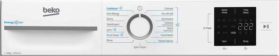 Beko B3W31041W 10kg EnergySpin 1400rpm Washing Machine - White [28-min quick programme]