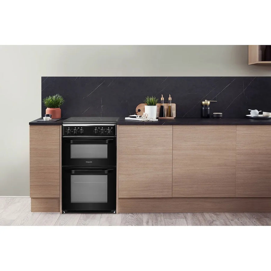 HOTPOINT HD5V92KCB 50cm Double Cavity Electric Cooker With Ceramic Hob - Black