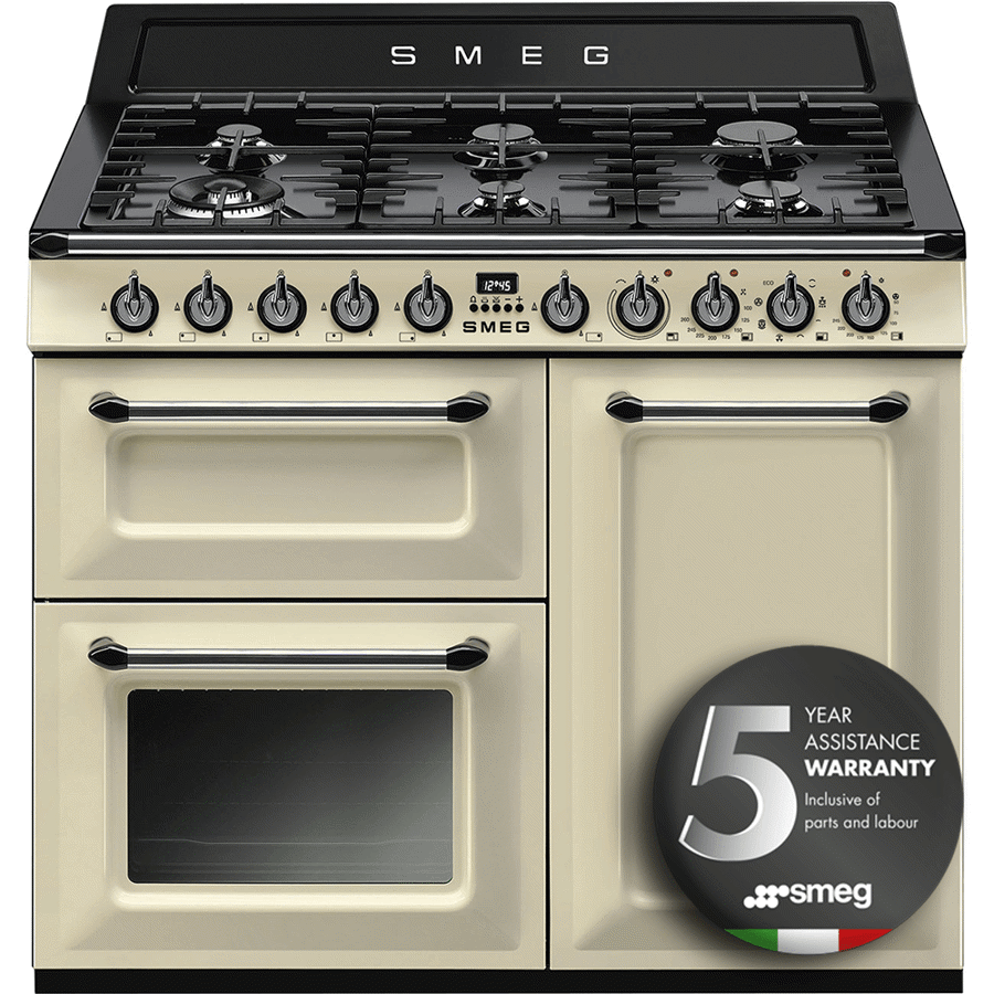 Smeg TR103P 100cm Dual Fuel Victoria Range Cooker - Cream [Free 5-year parts & labour guarantee]