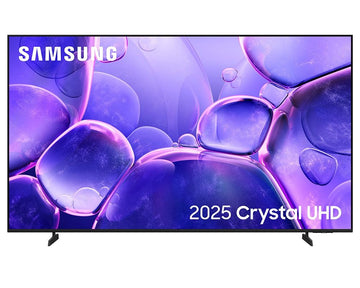 Samsung TV with 2025 Crystal UHD display and purple abstract design